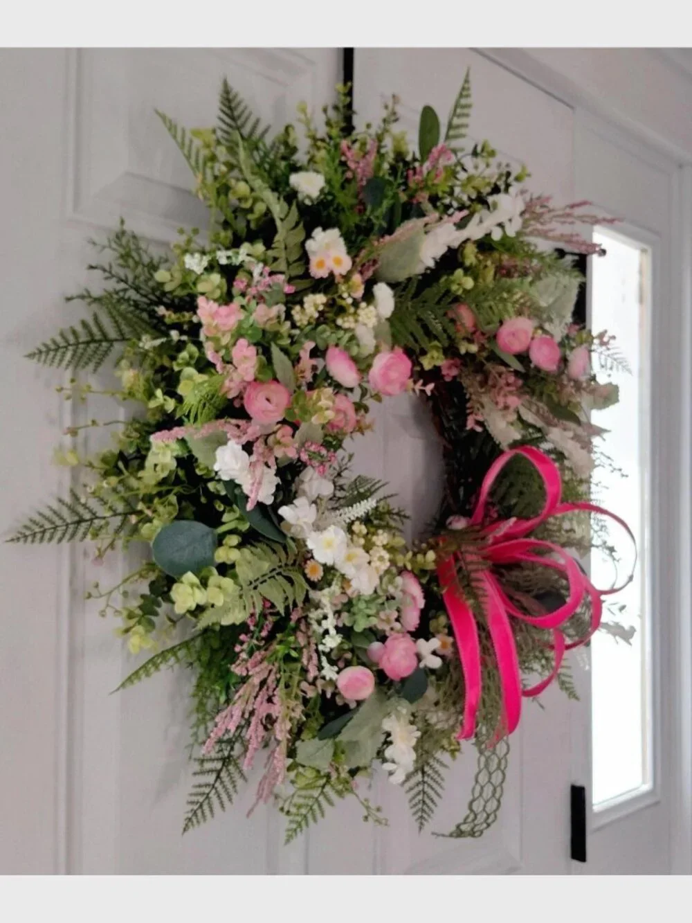 Handcrafted Pink Ranunculus Floral Wreath, Mother's Day Gift, Cottage Garden